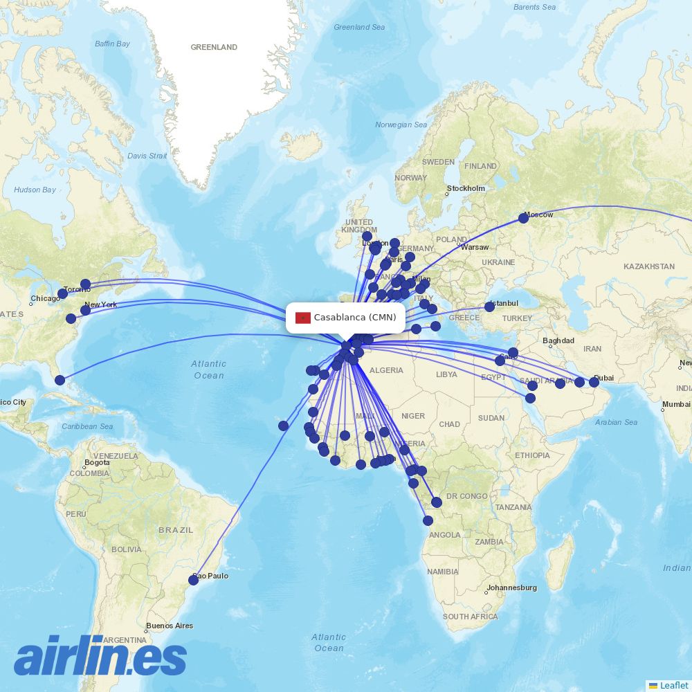 Royal Air Maroc at CMN route map