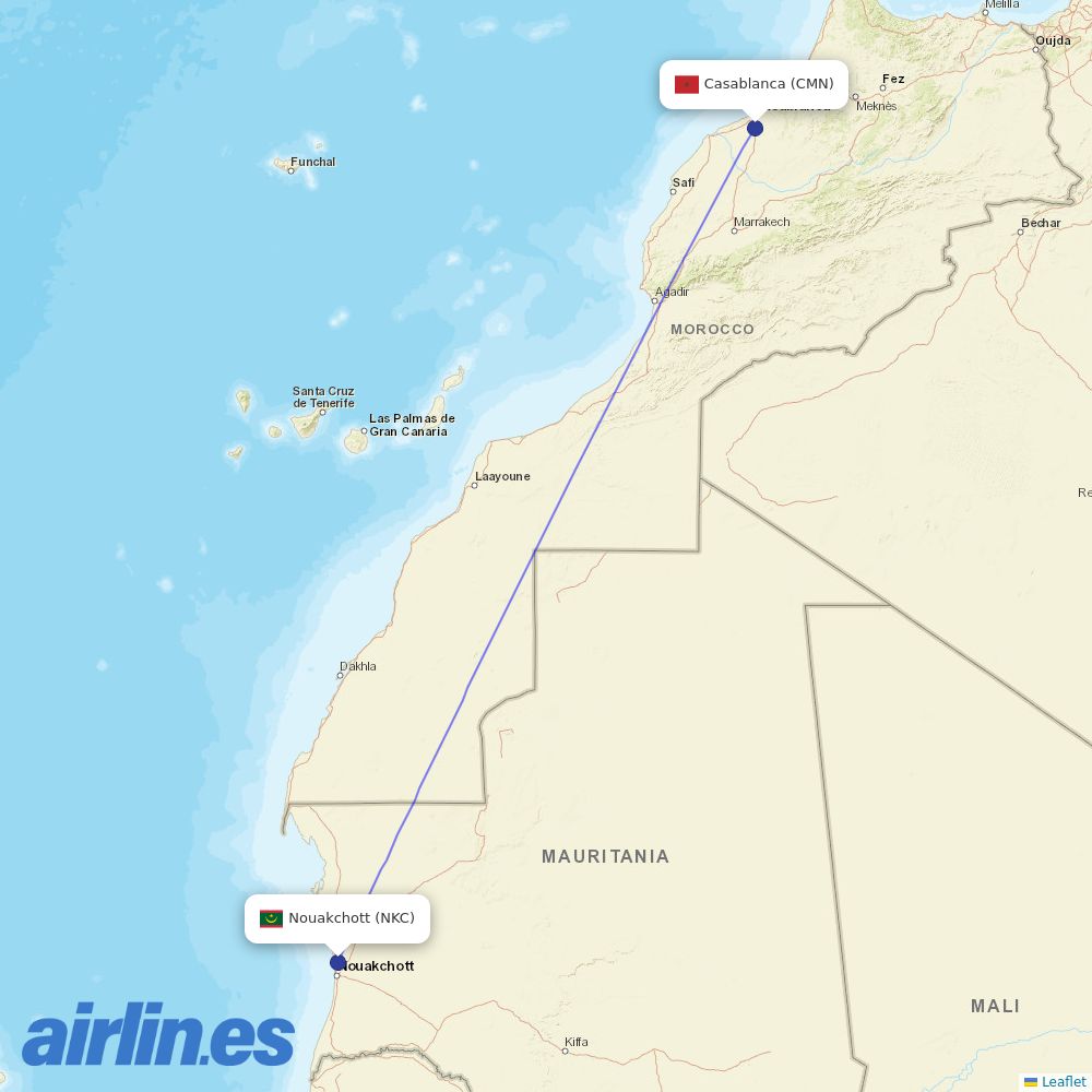 Mauritania Airlines at CMN route map