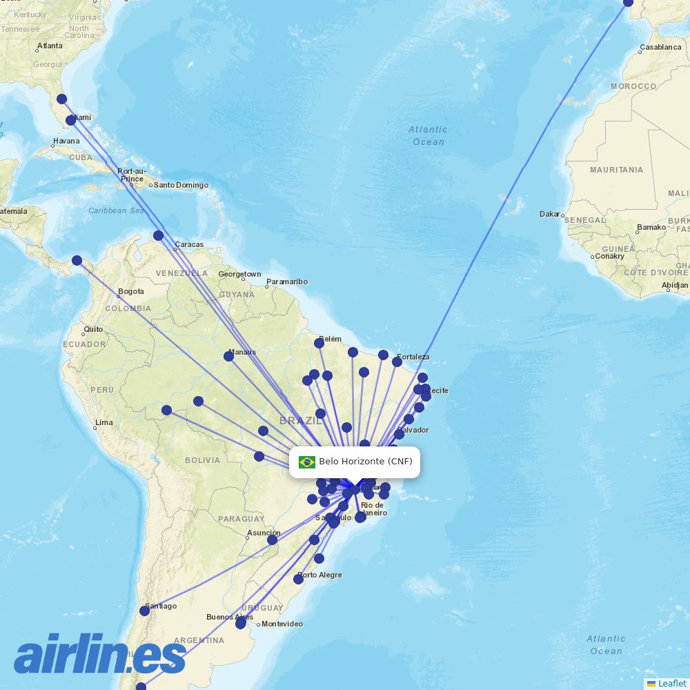 Copa Airlines from Belo Horizonte International Airport destination map