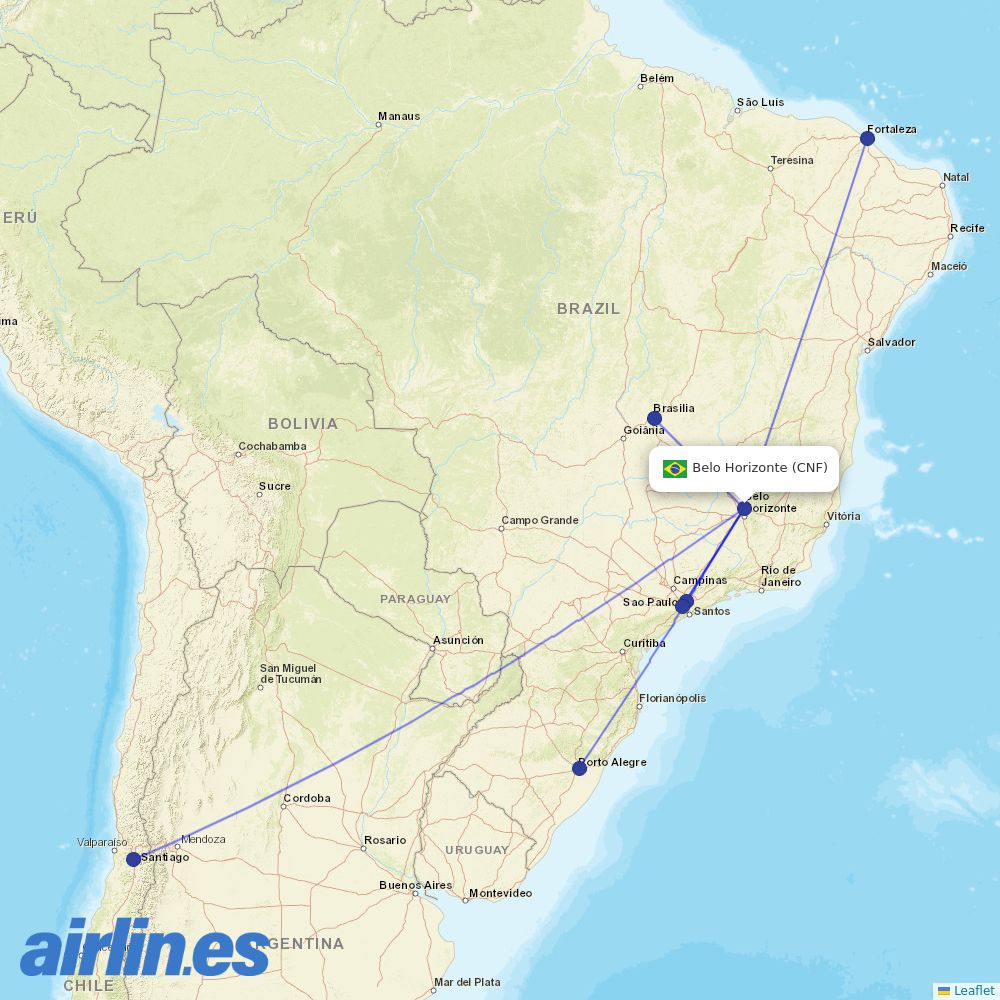 LATAM Airlines from Belo Horizonte International Airport destination map