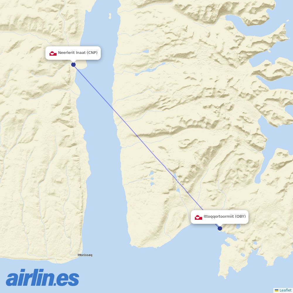 Air Greenland from Neerlerit Inaat destination map