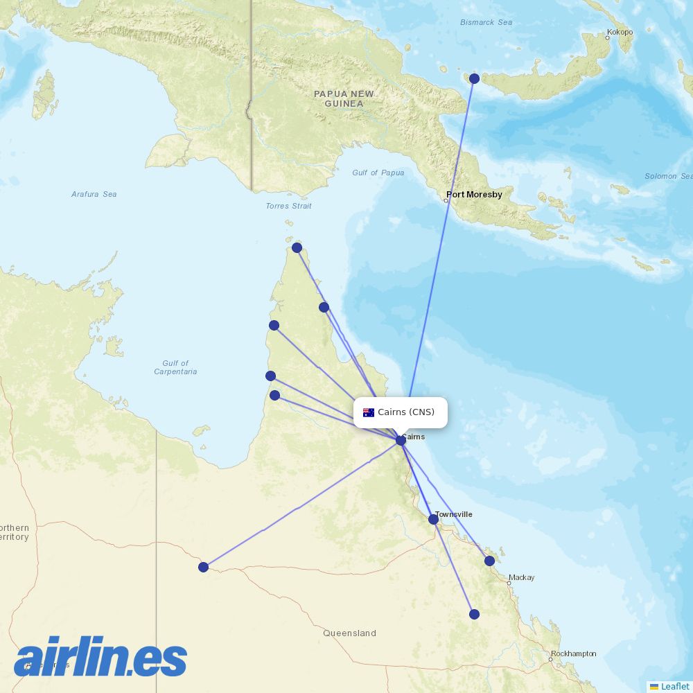 Skytrans from Cairns International destination map