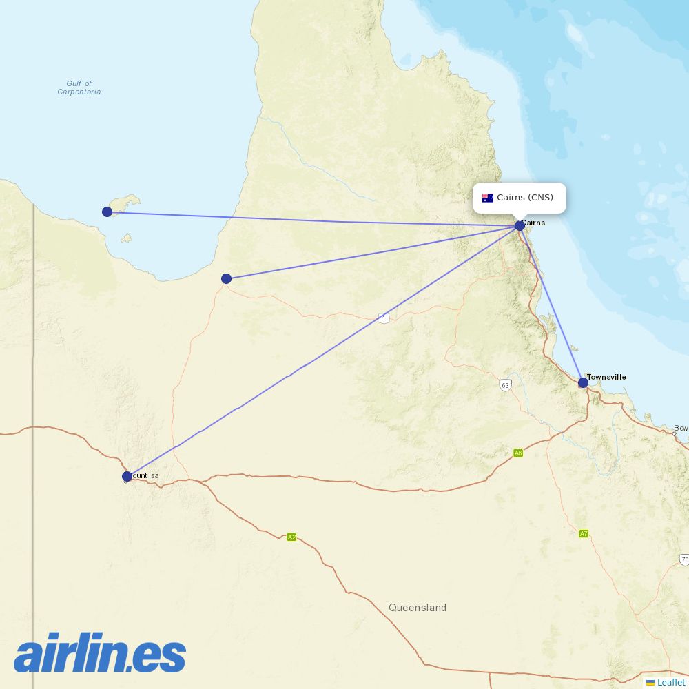 Rex Airlines from Cairns International destination map
