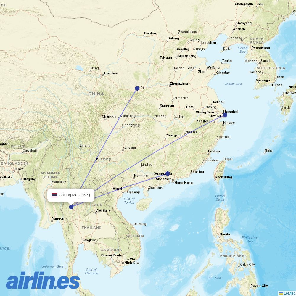 Spring Airlines from Chiang Mai Intl destination map