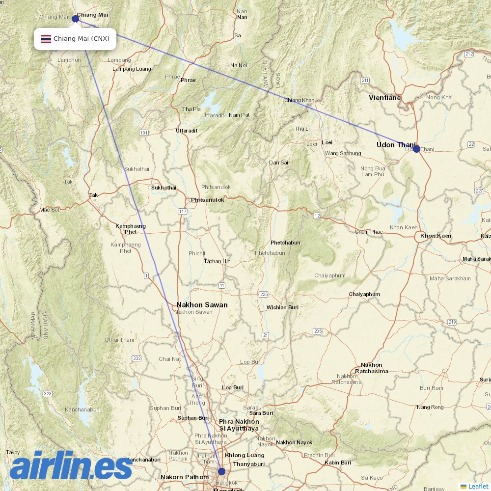 Nok Air from Chiang Mai Intl destination map