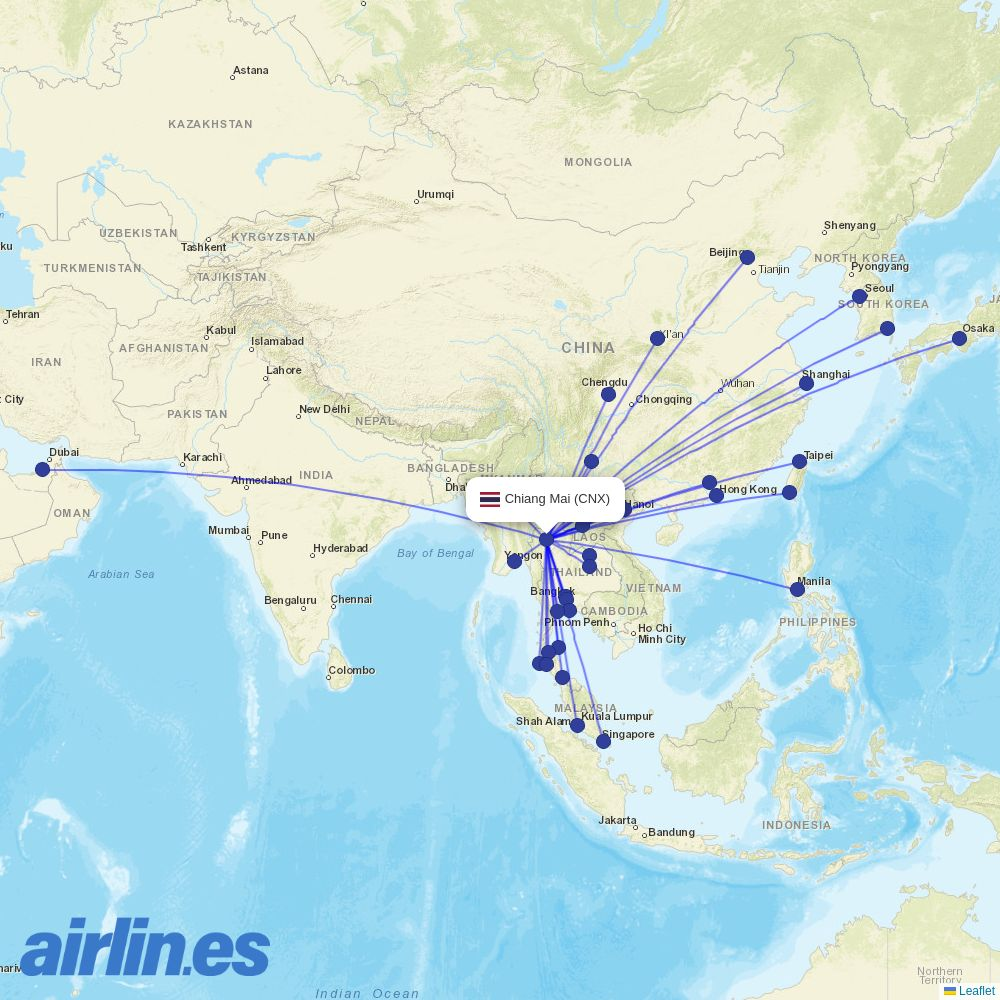 Lao Airlines from Chiang Mai Intl destination map