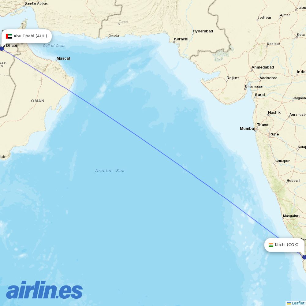Air Arabia Abu Dhabi at COK route map