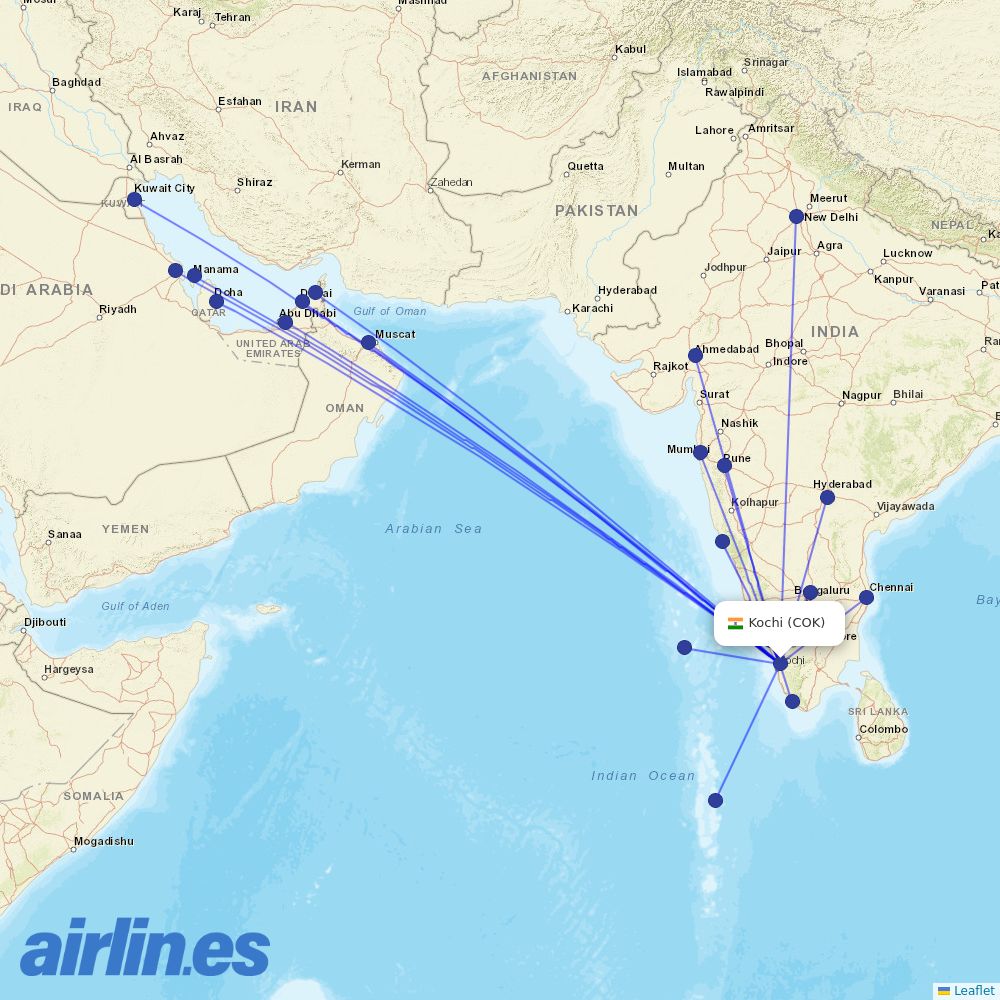 IndiGo at COK route map