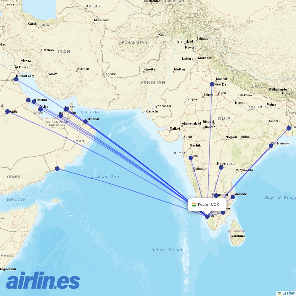 Air India Express at COK route map