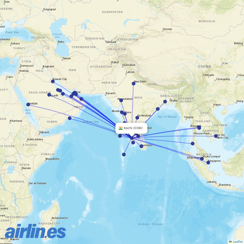 Akasa Air from Cochin destination map
