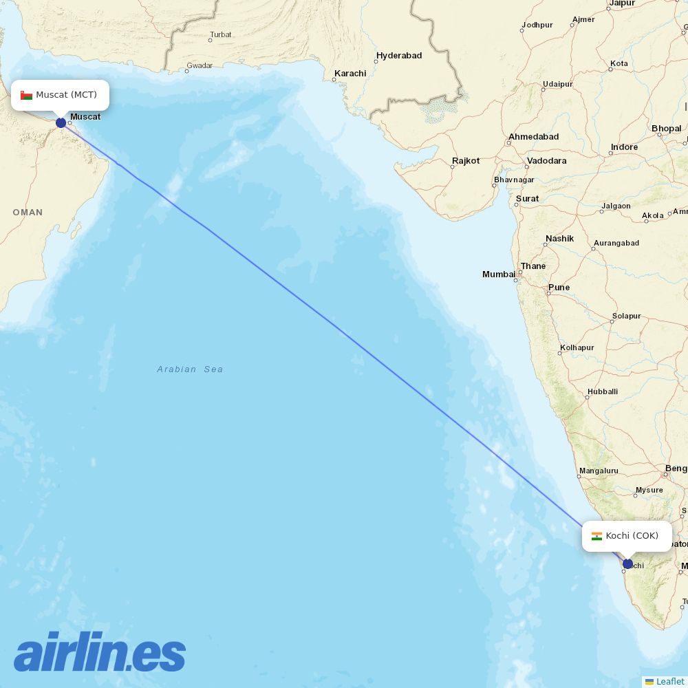 Oman Air at COK route map