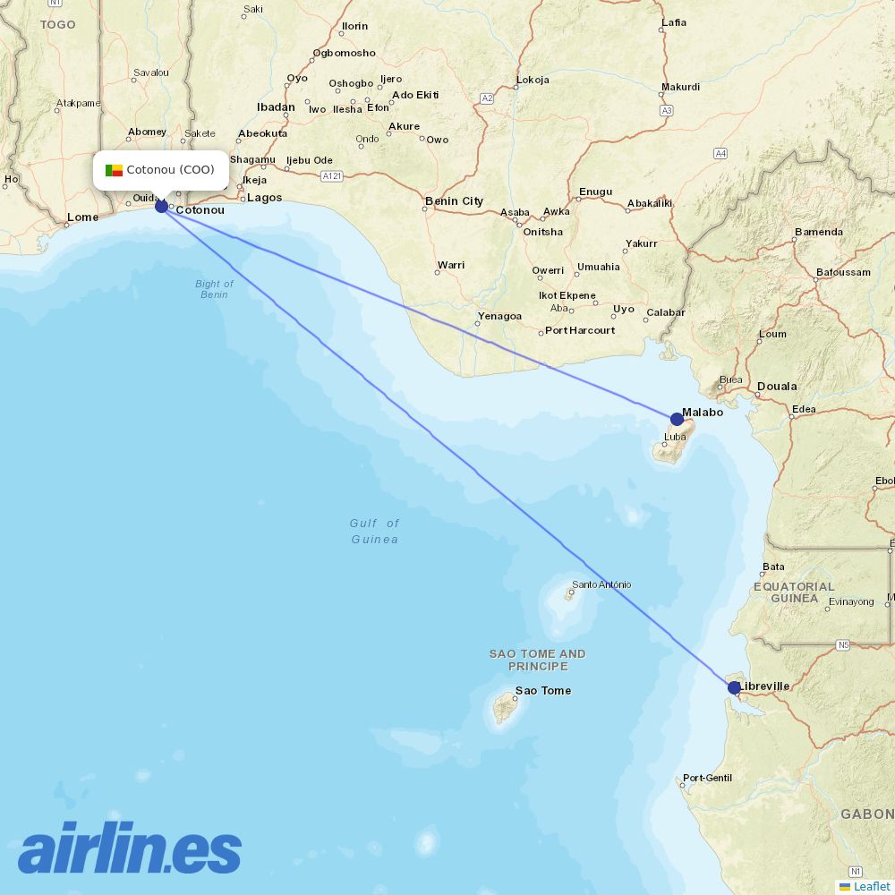 Afrijet from Cotonou Cadjehoun destination map