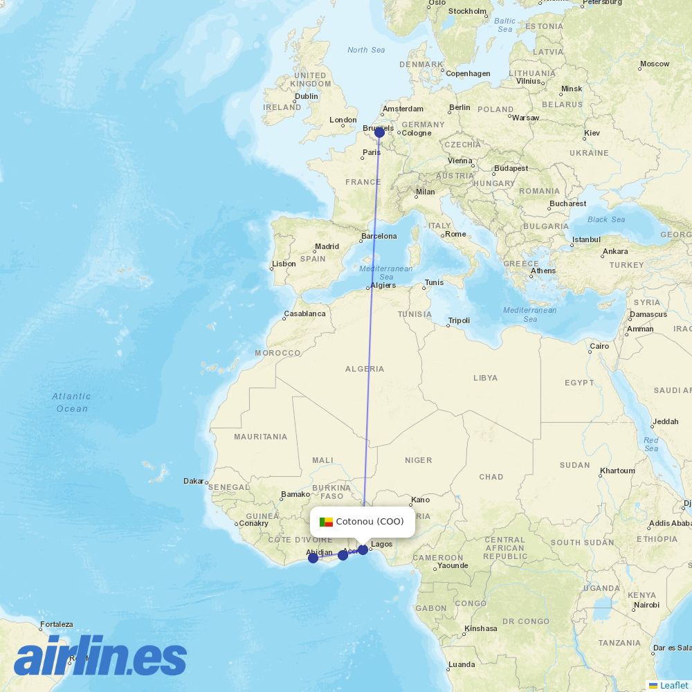 Brussels Airlines from Cotonou Cadjehoun destination map