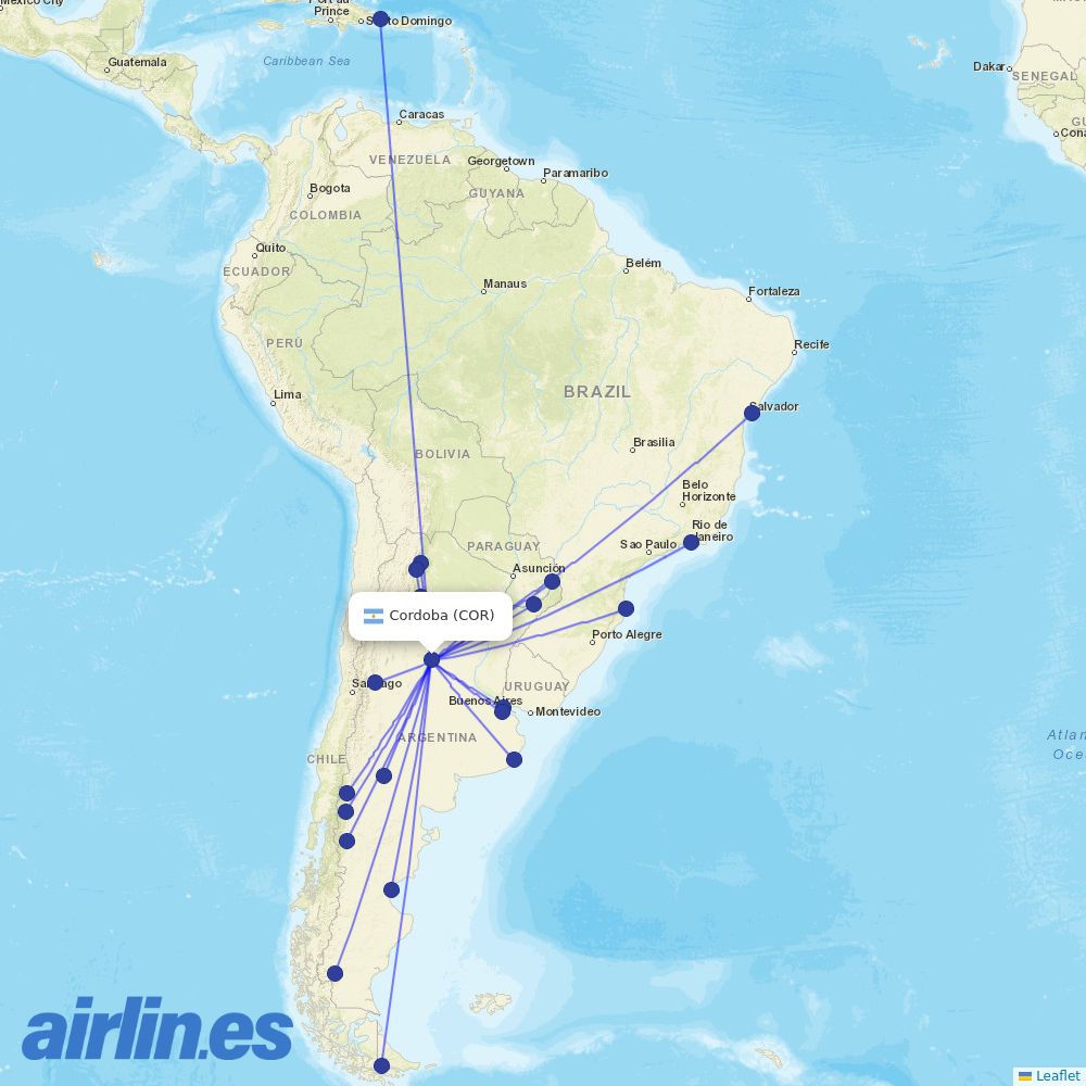 Aerolineas Argentinas at COR route map
