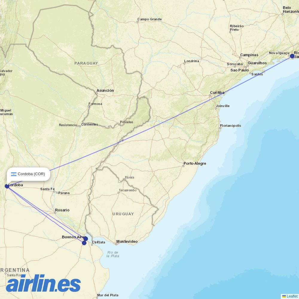JetSMART from Ambrosio L V Taravella destination map
