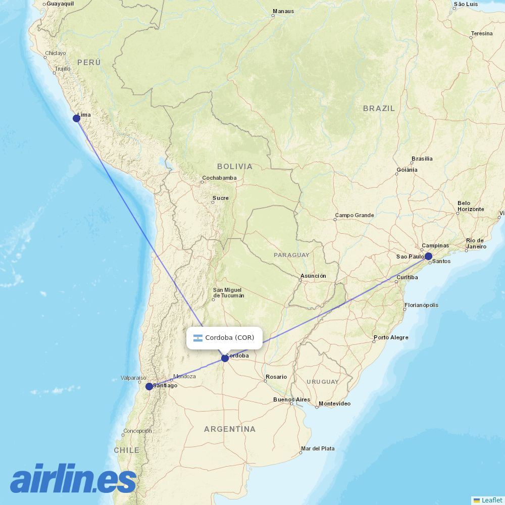 LATAM Airlines from Ambrosio L V Taravella destination map
