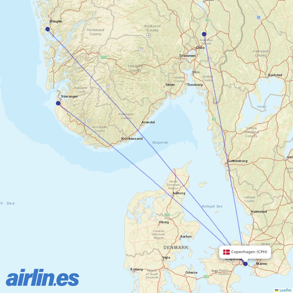 Norwegian at CPH route map
