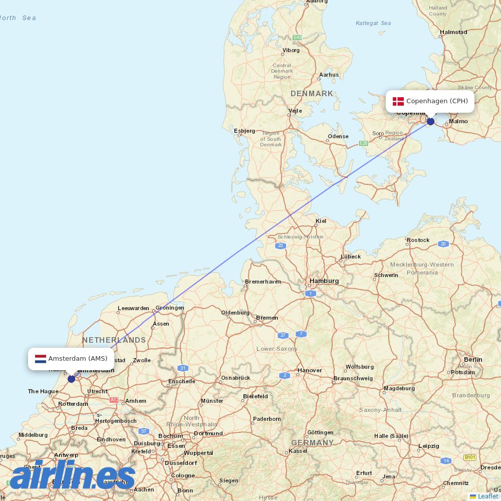 KLM at CPH route map