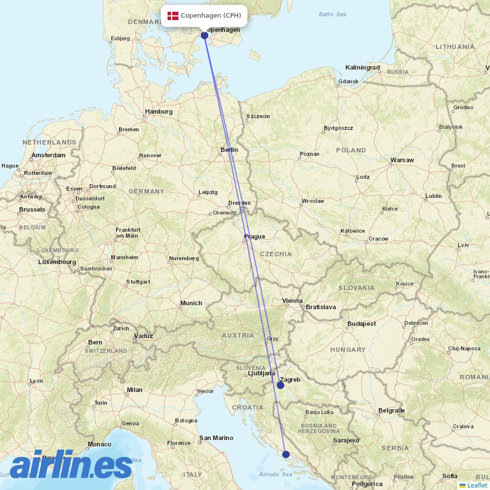 Croatia Airlines at CPH route map