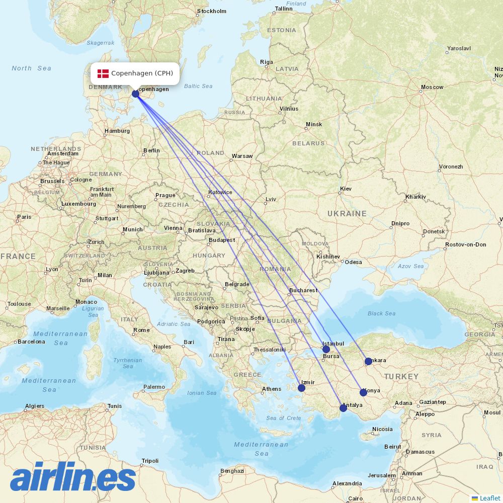 Pegasus from Copenhagen Airport destination map