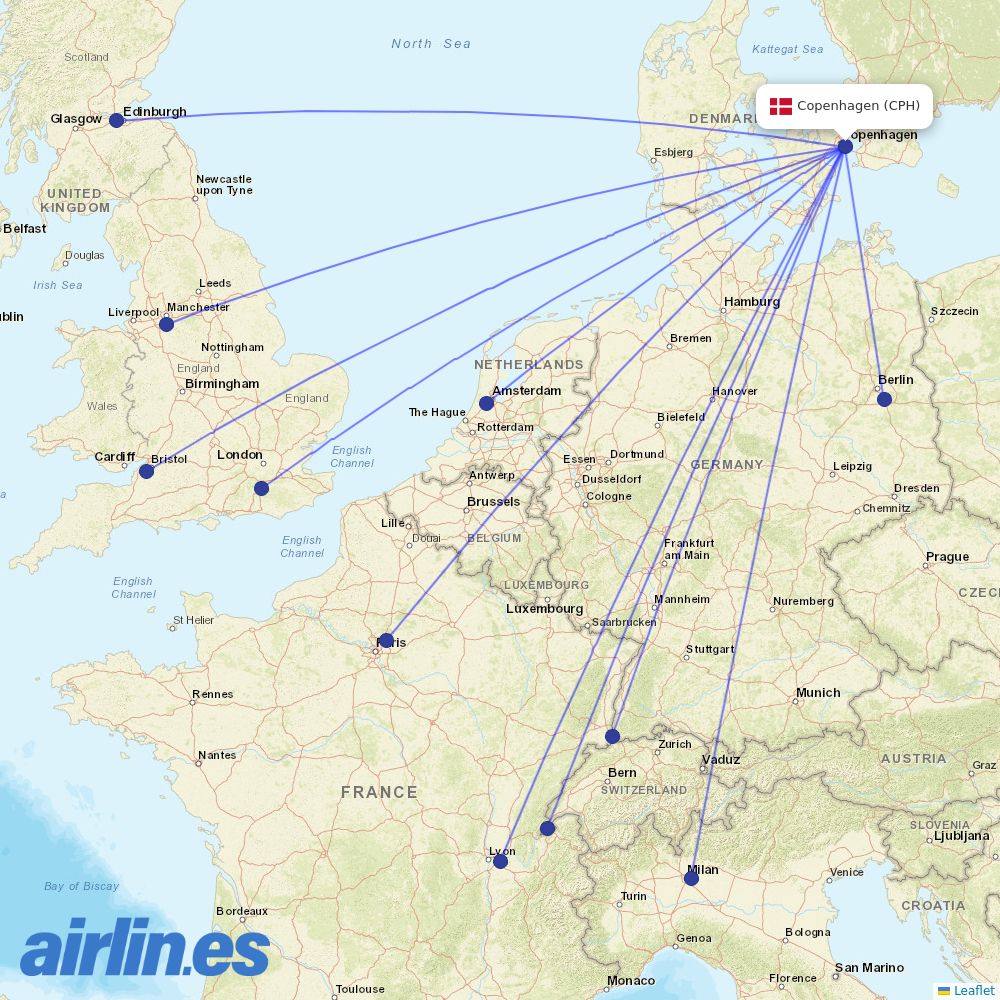 easyJet from Copenhagen Airport destination map