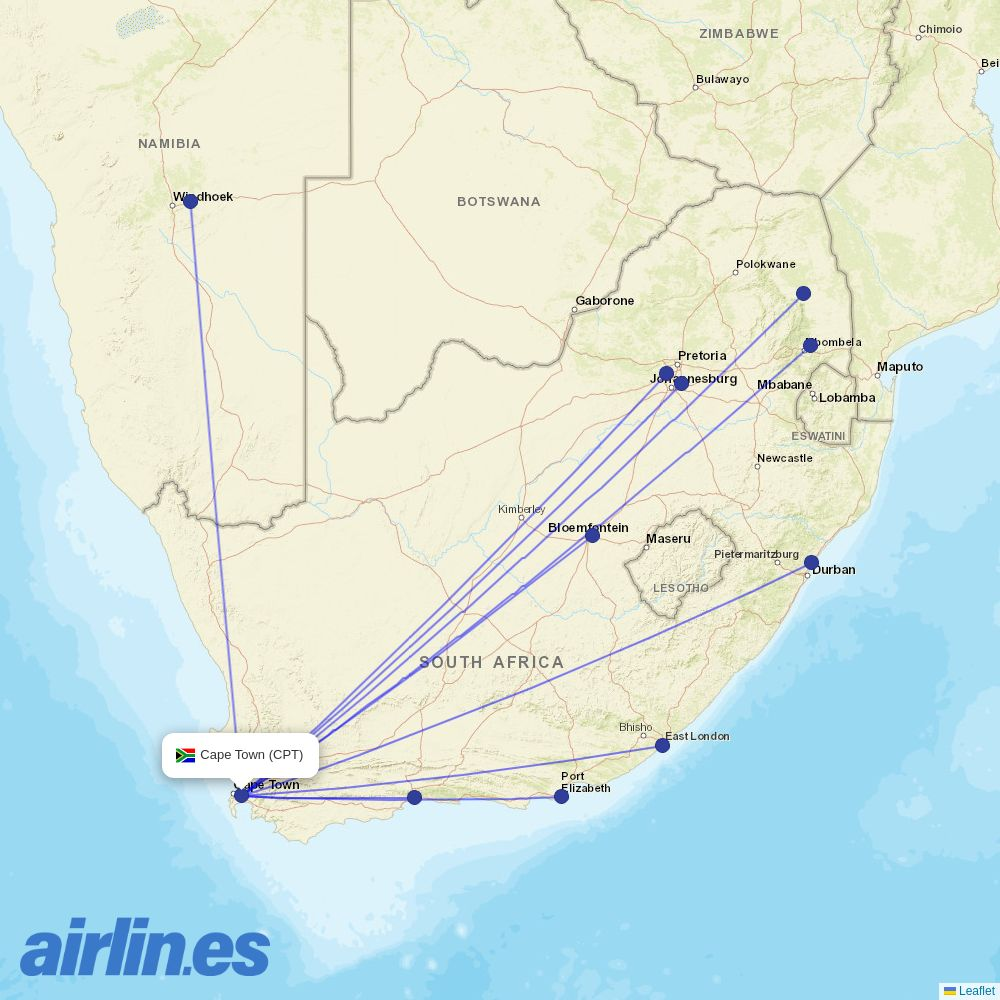 Safair at CPT route map