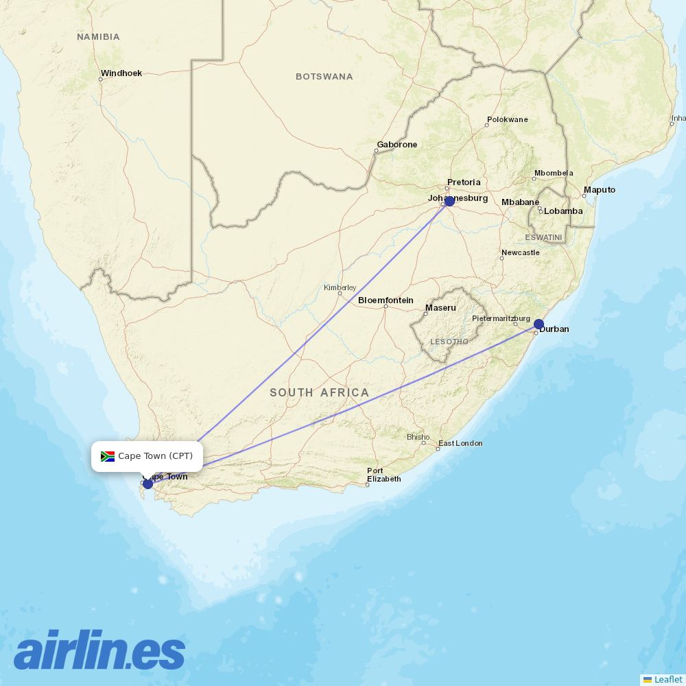 LIFT from Cape Town International destination map