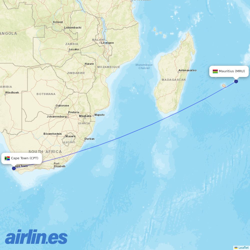 Air Mauritius at CPT route map