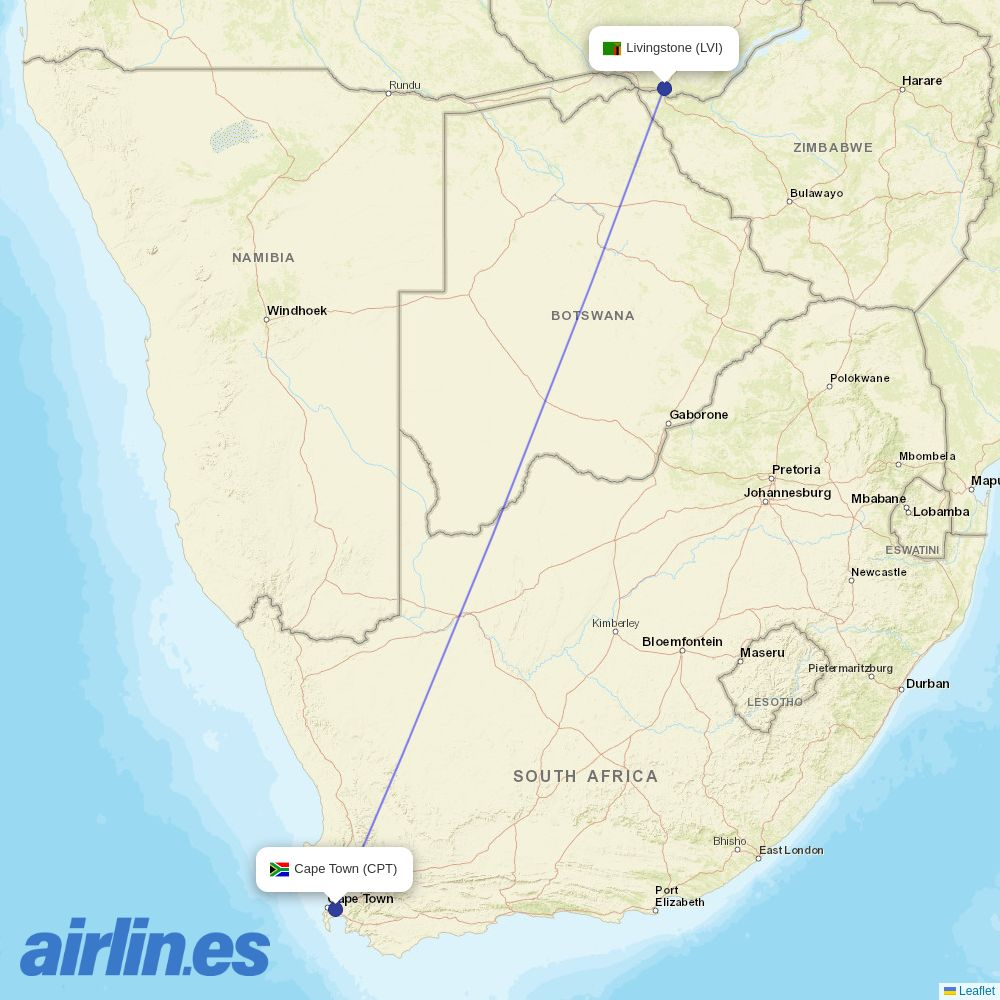 Proflight Zambia at CPT route map