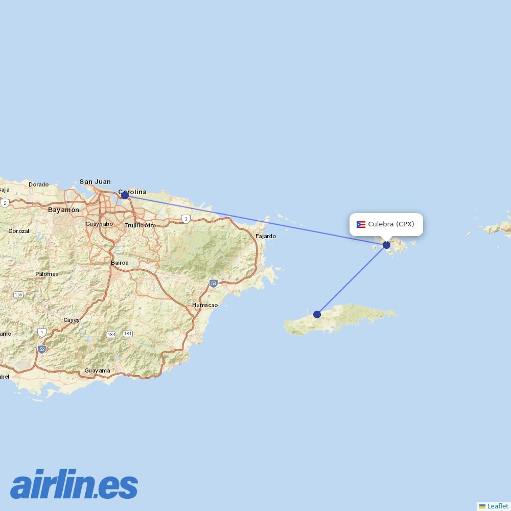 Cape Air from Benjamin Rivera Noriega Airport destination map