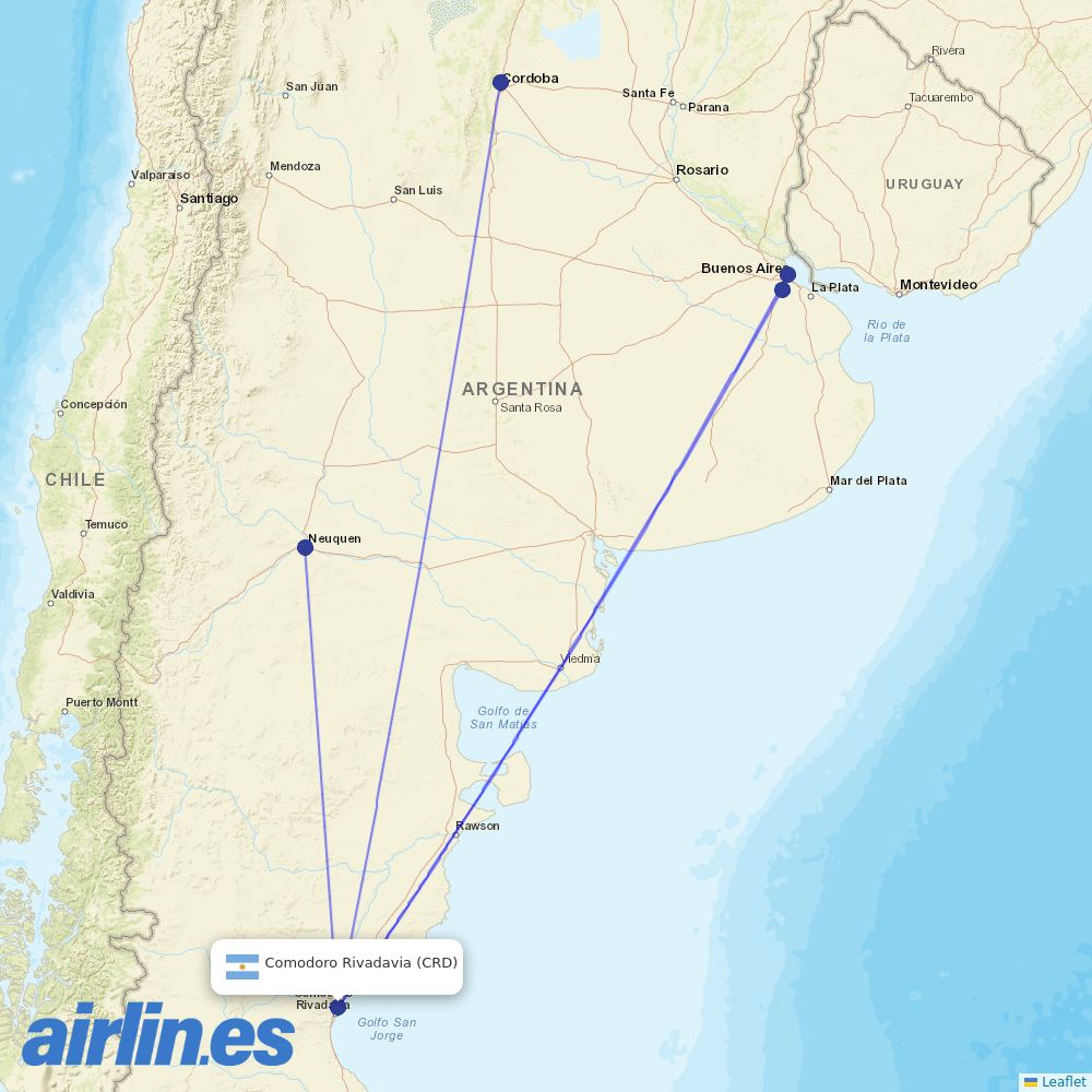 Aerolineas Argentinas from Comodoro Rivadavia destination map