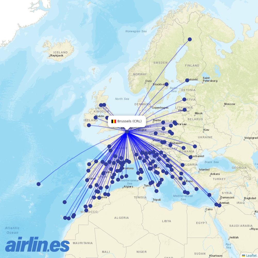 Ryanair at CRL route map
