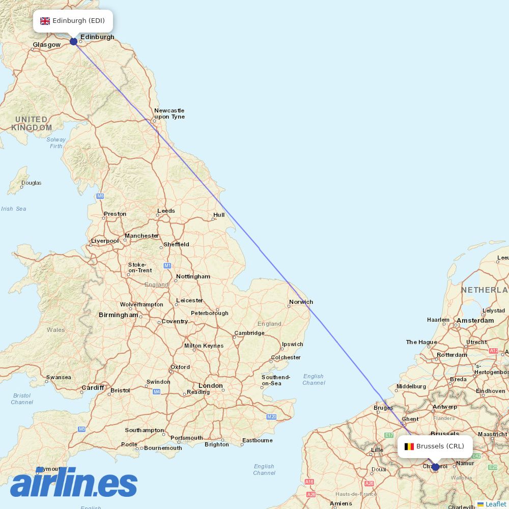 Ryanair UK from Brussels South Charleroi Airport destination map