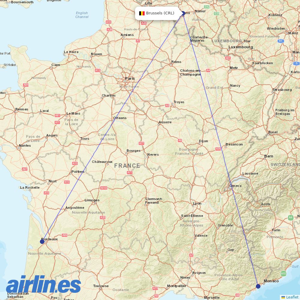 Volotea from Brussels South Charleroi Airport destination map