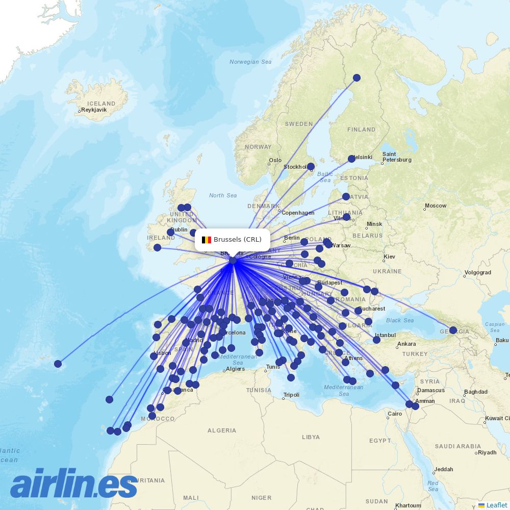 Wizz Air from Brussels South Charleroi Airport destination map