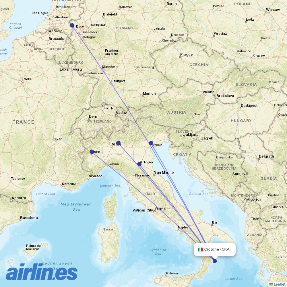 Ryanair from Crotone destination map
