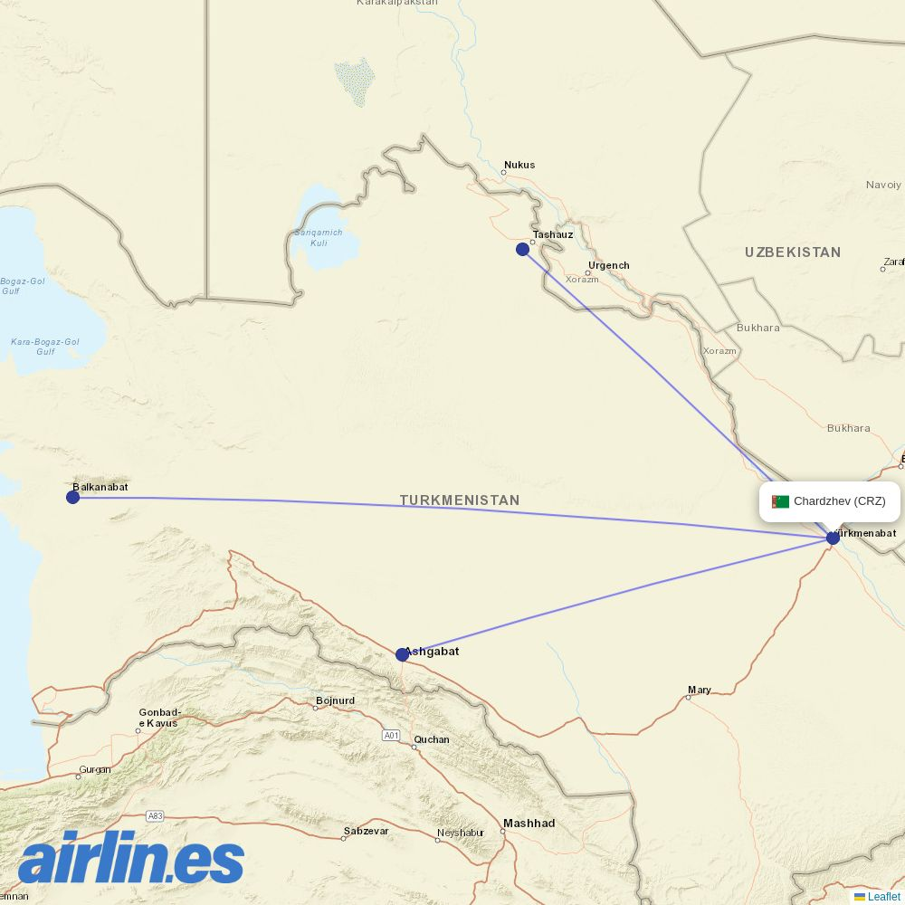 Turkmenistan Airlines at CRZ route map