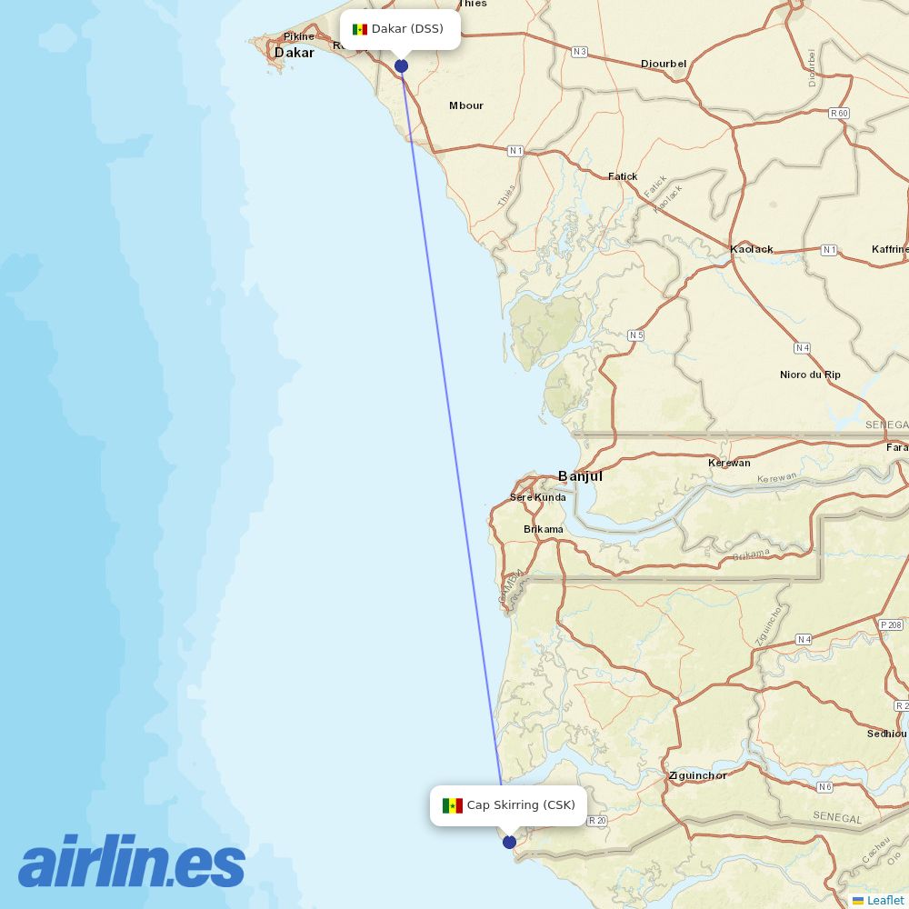 Air Senegal at CSK route map