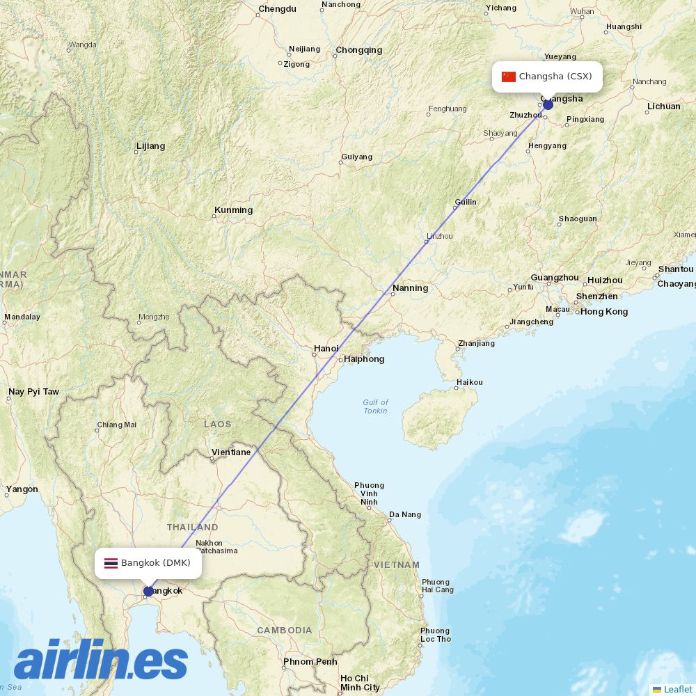 Thai Lion Air from Changsha Huanghua Airport destination map