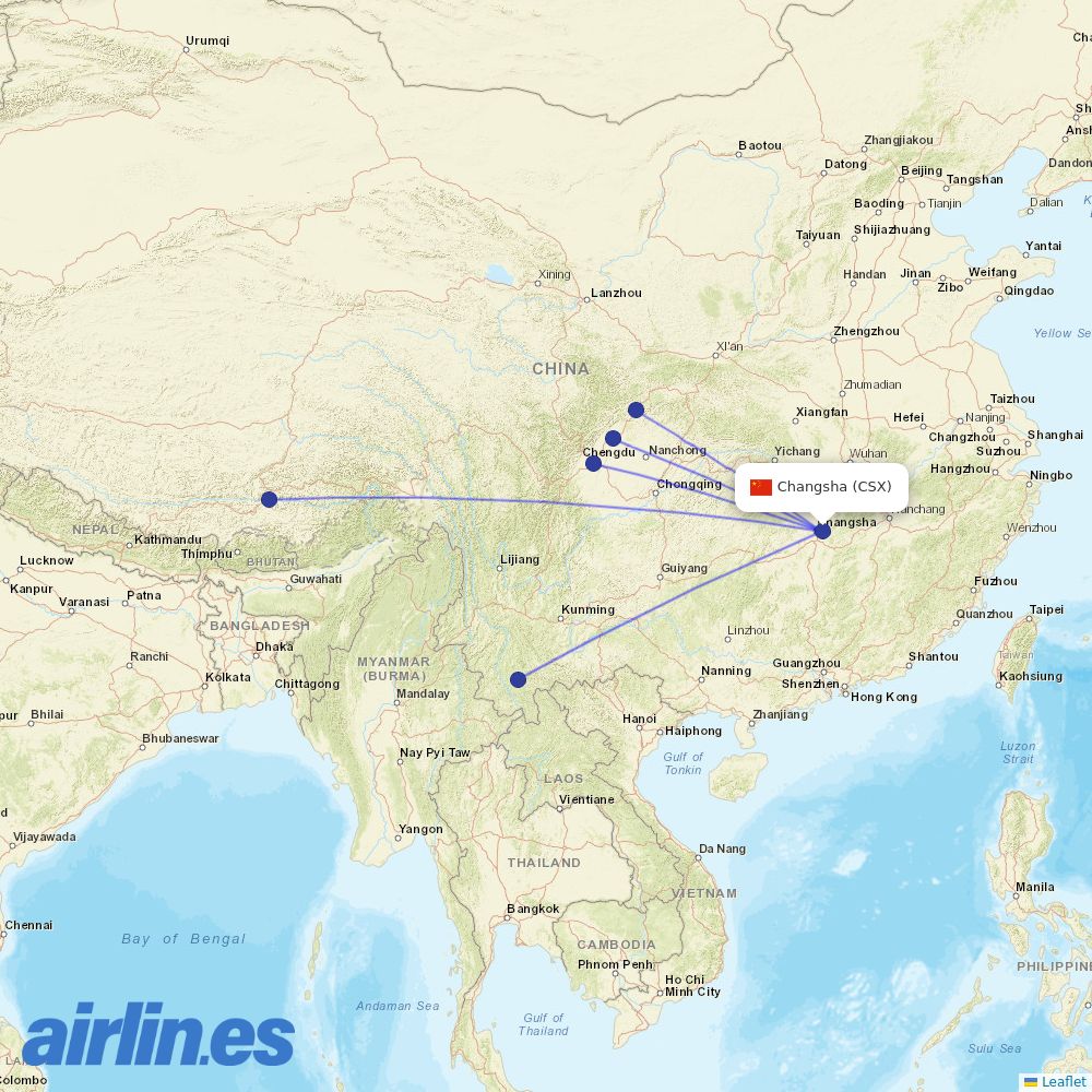 Tibet Airlines at CSX route map