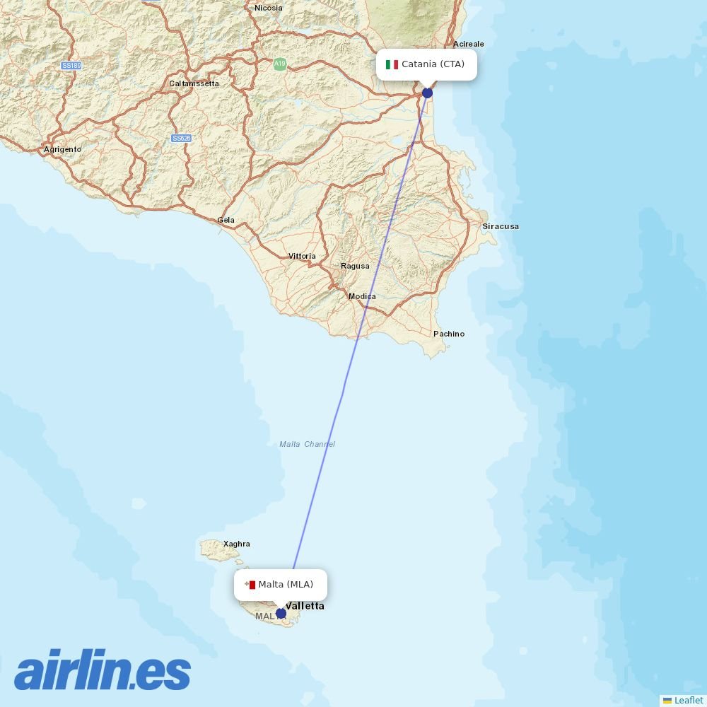 KM Malta Airlines at CTA route map