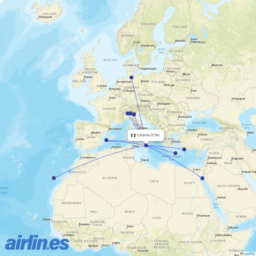 Neos from Catania Fontanarossa Airport destination map
