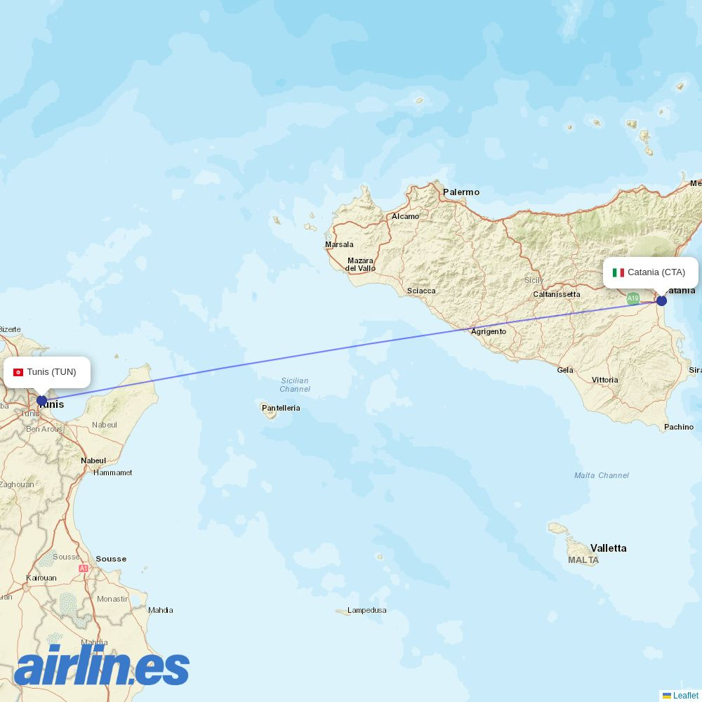 Tunisair Express at CTA route map