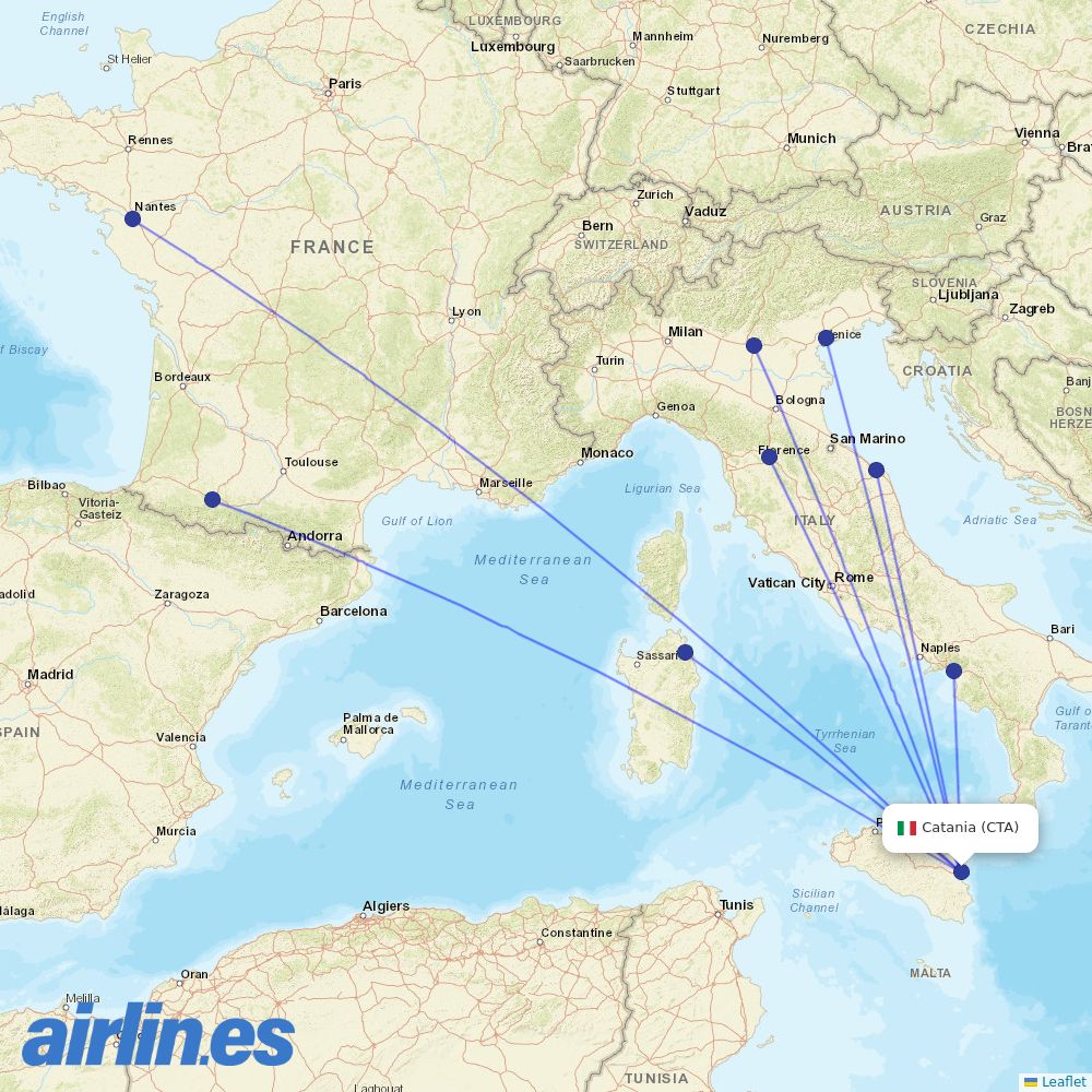 Volotea from Catania Fontanarossa Airport destination map