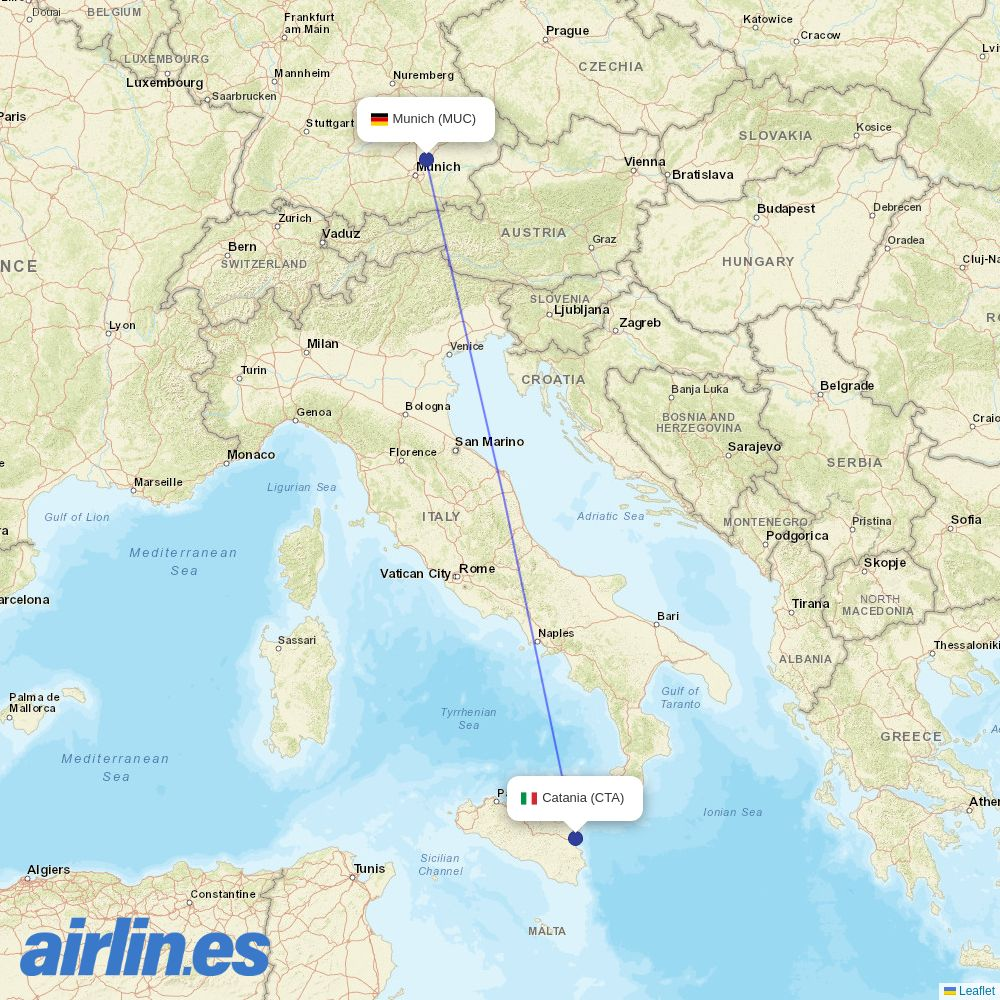 Lufthansa City Airlines from Catania Fontanarossa Airport destination map