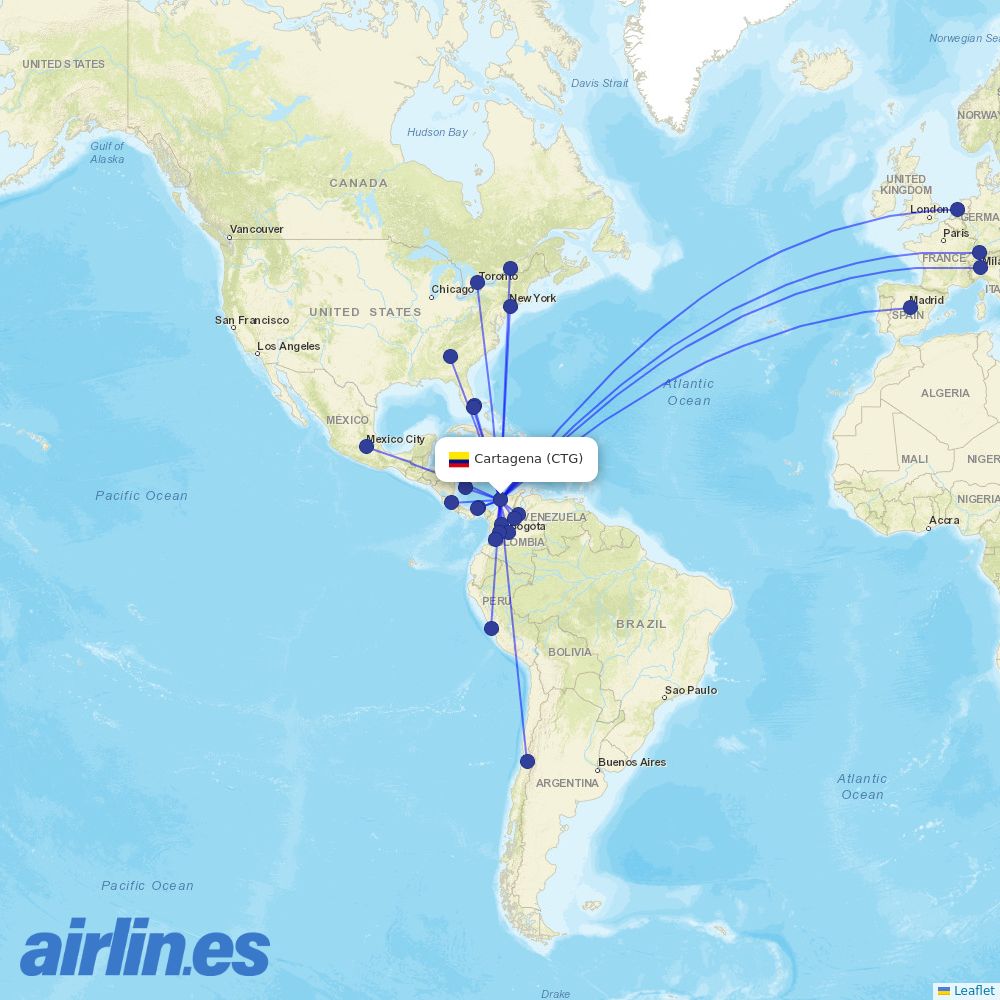 AVIANCA at CTG route map