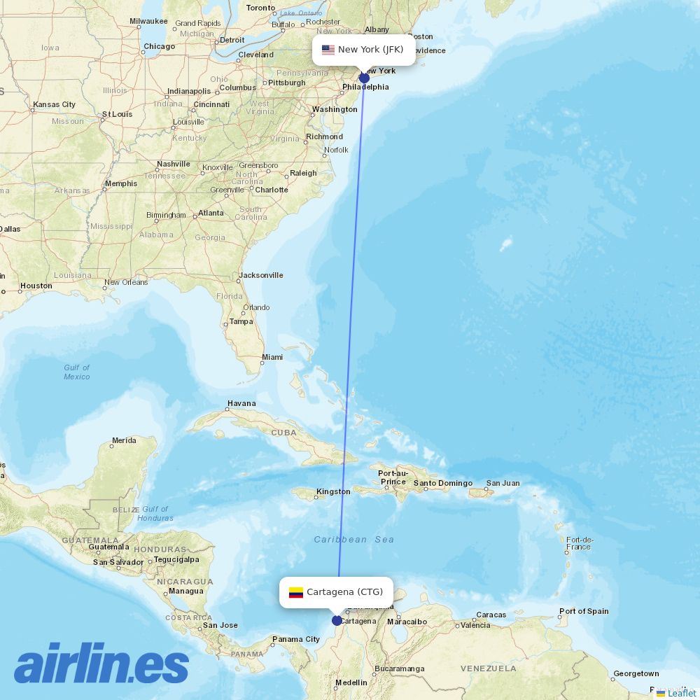 JetBlue Airways from Rafael Nunez destination map