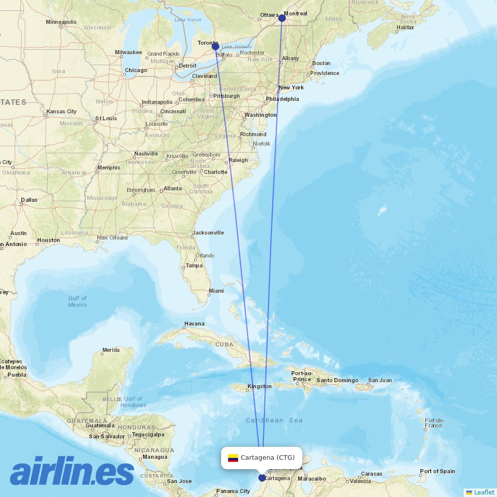 Air Transat from Rafael Nunez destination map