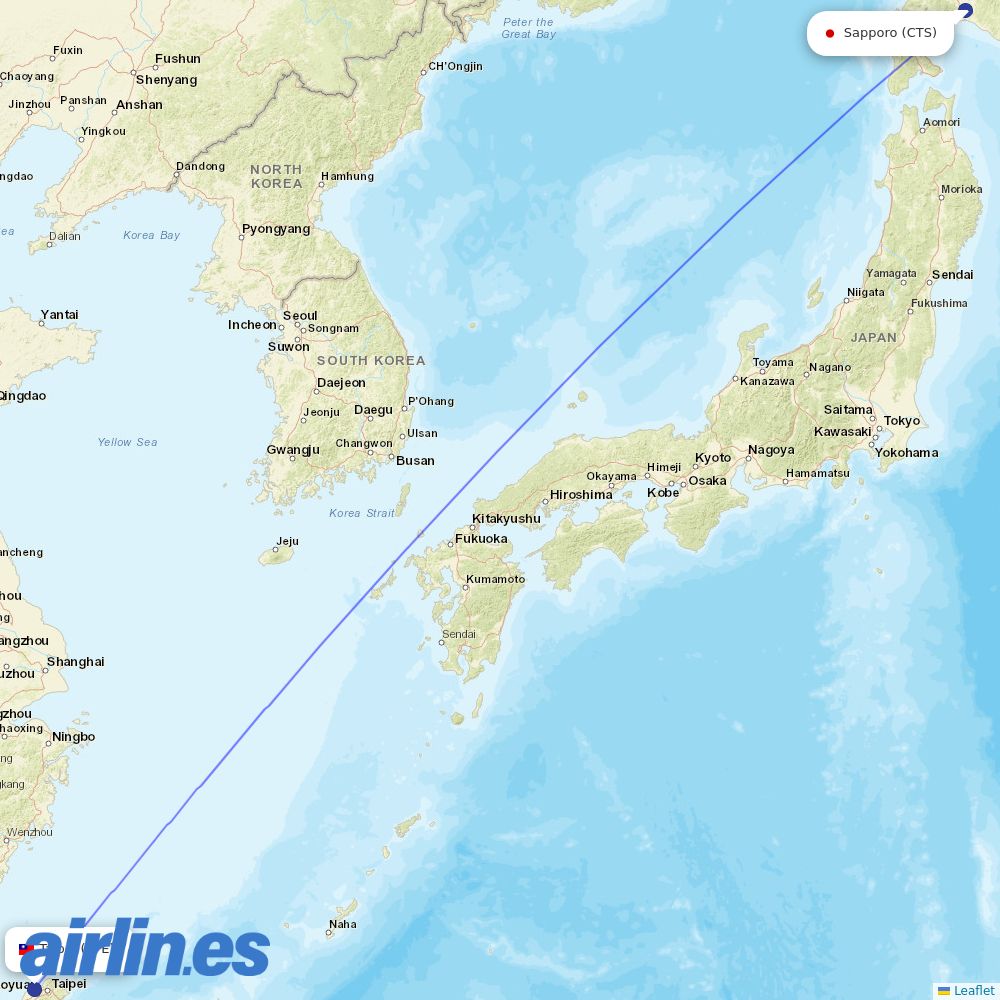 Starlux Airlines from Sapporo destination map