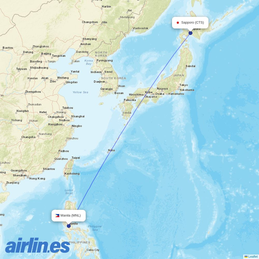 Philippine Airlines from Sapporo destination map